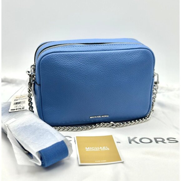 Michael Kors Bryant Med Leather Double Zip Chain Camera Crossbody South Pacific - Picture 2 of 16